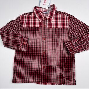 Prenatal Shirt Button Front Plaid Red Black Autumn Fall Winter Ranch Rodeo New